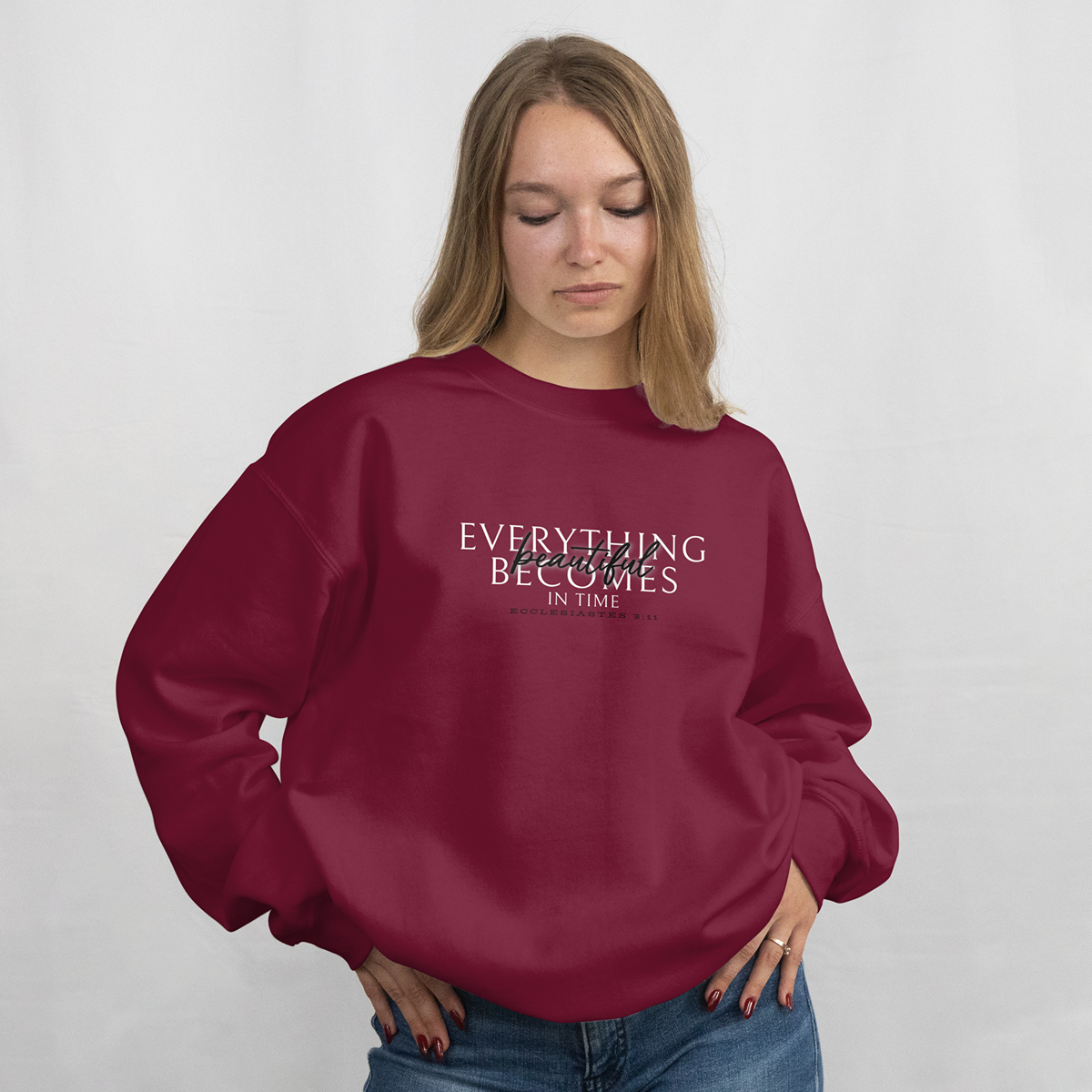 "beautiful in time" 002 - adult sweatshirt [ecclesiastes 3:11]